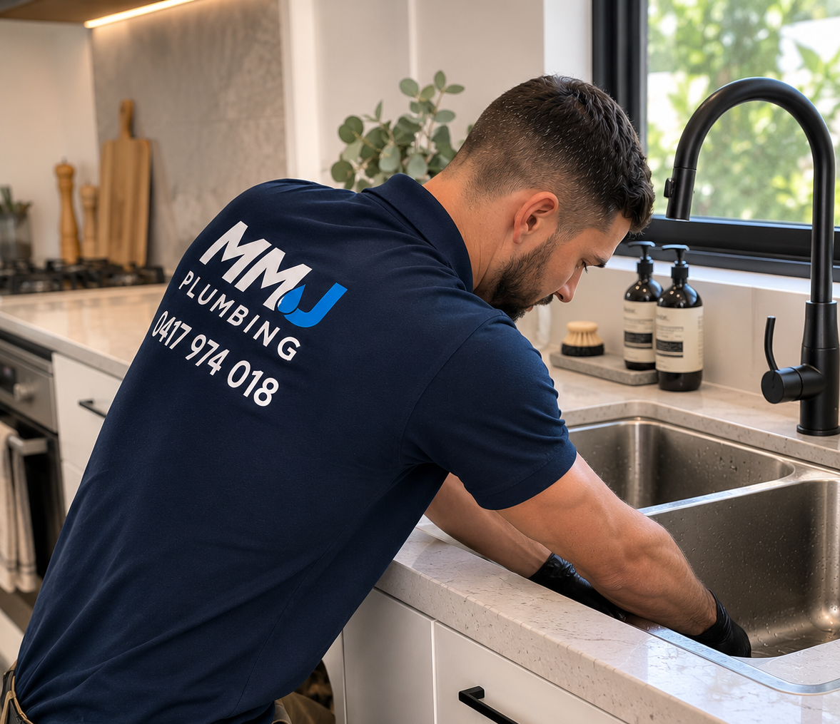 MMJ Plumbing emergency plumber completing a plumbing repair in a Sydney home