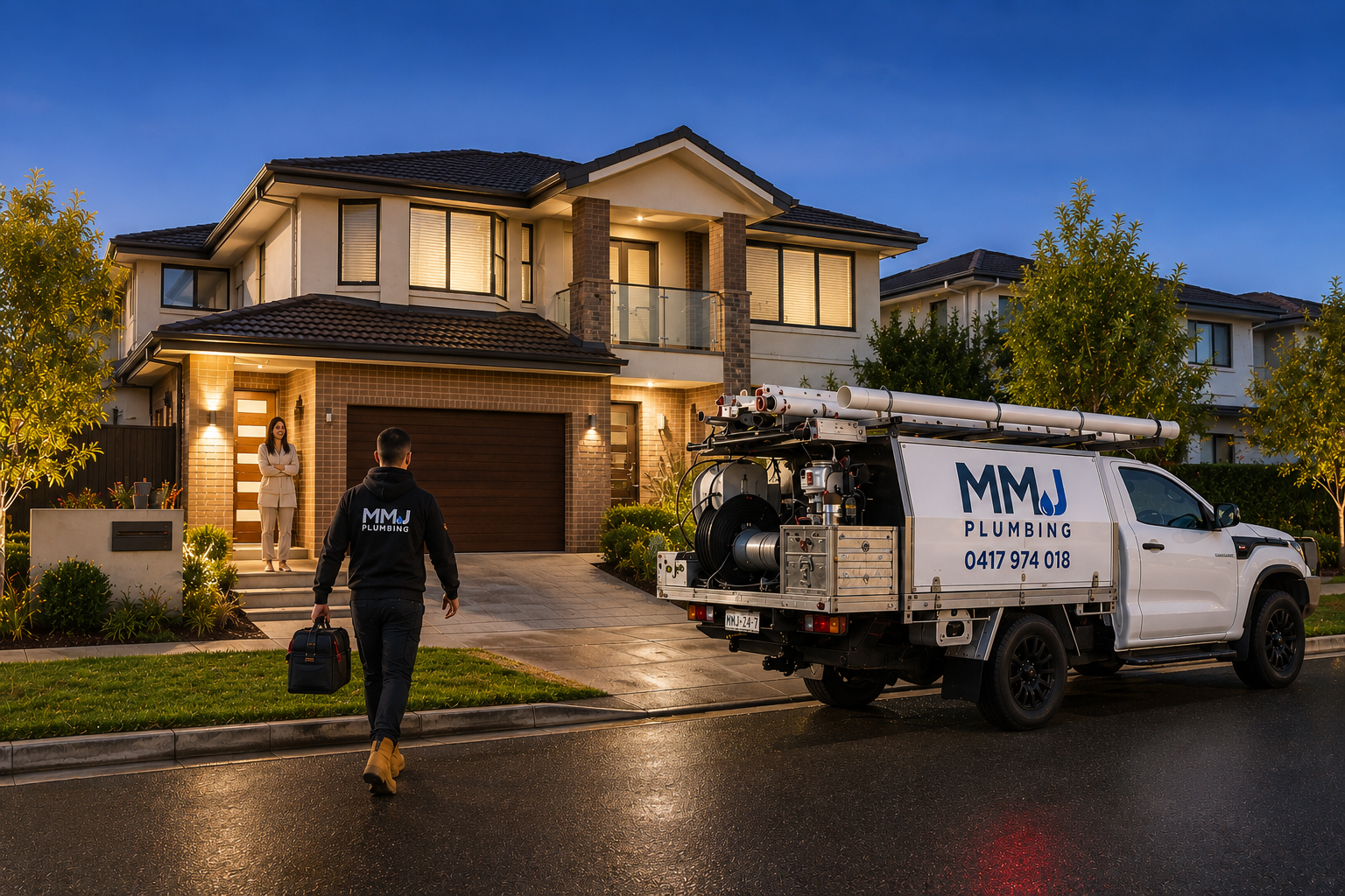 Emergency plumber arriving at a Sydney home